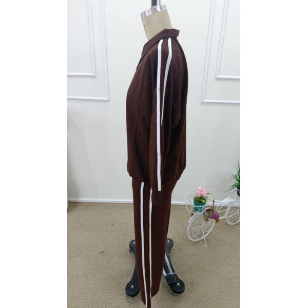 Kadın Uzun Kollu Yakalı şerit Detaylı Viskon Iki Iplik Bluz Ve Pantolon Ikili Takım