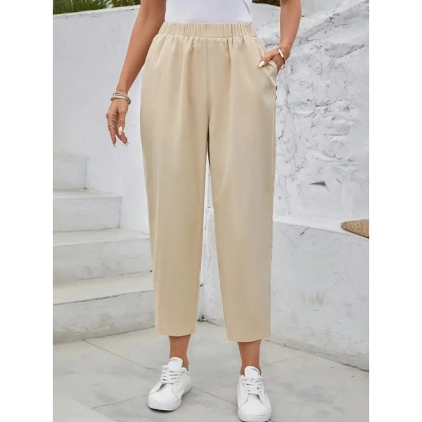 Kadın Yüksek Bel Yandan Cepli Düğme Detaylı Geniş Kesim Ithal Krep Pantolon