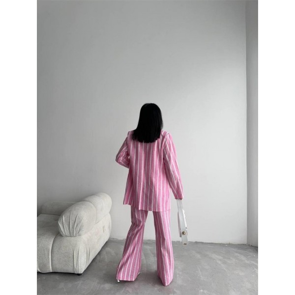 ÇİZGİLİ CEKET KETEN - Pembe