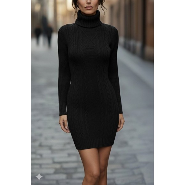 Kadın Uzun Kollu Balıkçı Yaka Kısa Triko Elbise