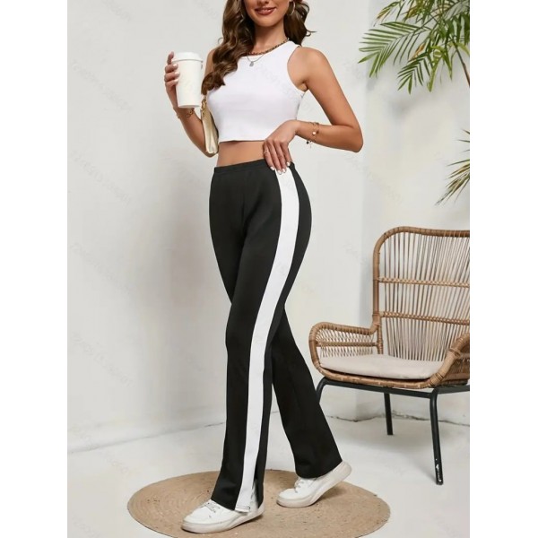 Kadın Yüksek Bel Yan şerit Detaylı Yırtmaçlı Viskon Iki Iplik Pantolon