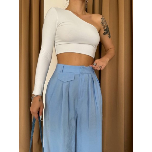 PİLE VE CEP KAPAK DEYALI SALAŞ PANTOLON - Mavi