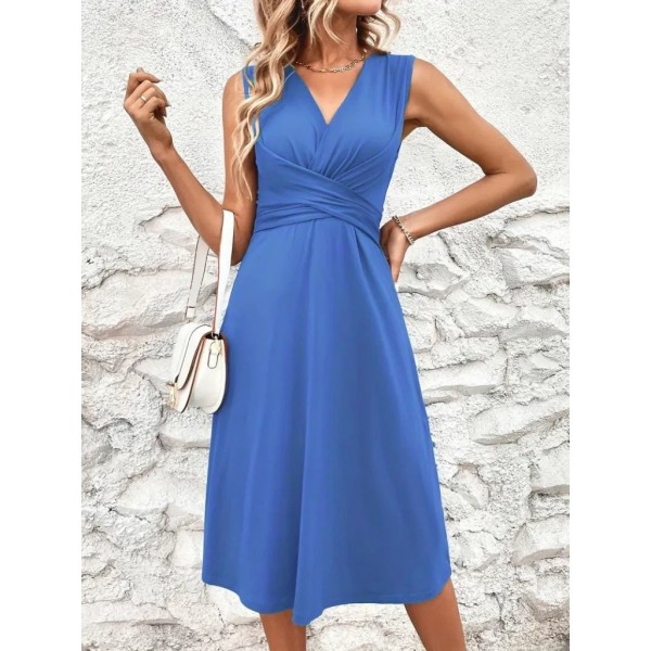 Kadın Askılı V Yakalı önde çapraz Detaylı Janjan Krep Elbise