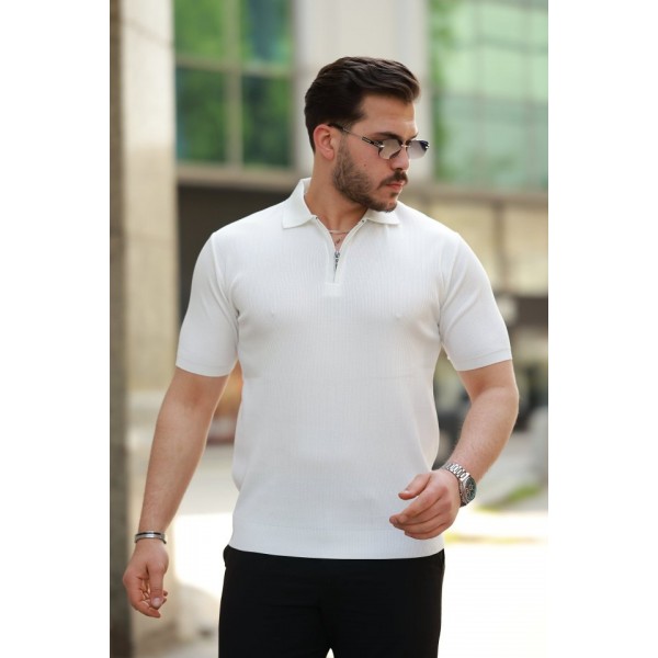 Erkek Fermuarlı Yakalı Kısa Kollu Tshirt