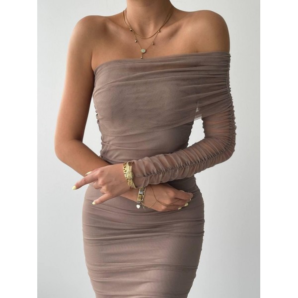 Polack Tek Omuz Tül Elbise