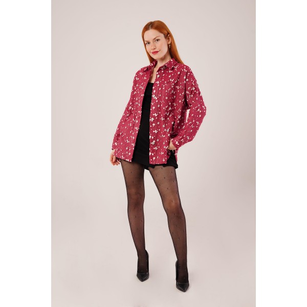 Eskitme Görünümlü Denim Bordo Gömlek