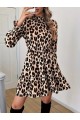 Kadın Uzun Kollu Yarı Balıkçı Yaka Leopar Desenli Modal Mini Elbise