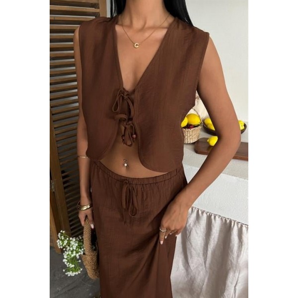 Yelek Önden Bağlamalı Uzun Etekli Takım 10192