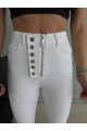 DÜĞME VE FERMUARLI KOT PANTOLON - Beyaz