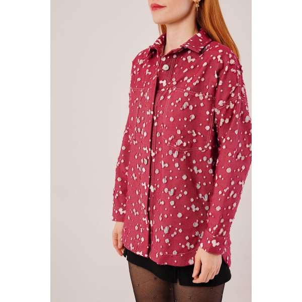 Eskitme Görünümlü Denim Bordo Gömlek