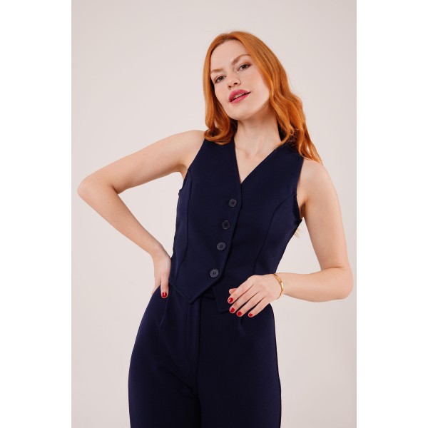 Önü Düğmeli Lacivert Yelek