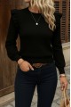 Kadın Uzun Kollu Bisiklet Yaka Omuzları Fırfırlı Triko Bluz