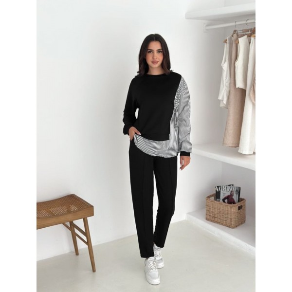 Kadın Gömlek Detay çizgili Yandan Bağlamalı Ikili Takım