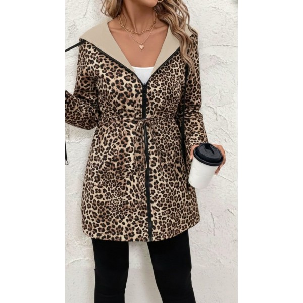 Kadın Uzun Kollu Kapşonlu çift Taraflı Cepli Bağcıklı Fermuarlı Viskon Iki Iplik Ceket