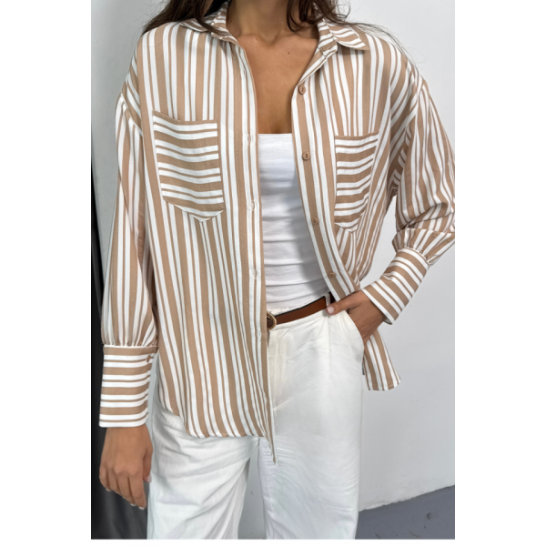 ÇİZGİLİ GÖMLEK - Bej