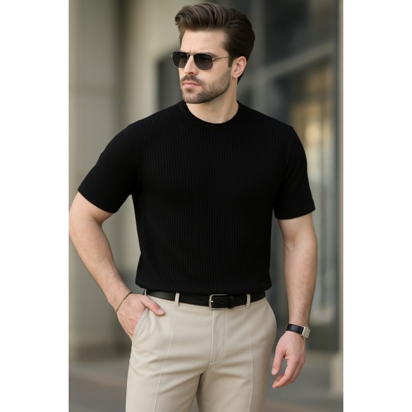 Erkek Kısa Kollu Bisiklet Yaka Triko Tişört