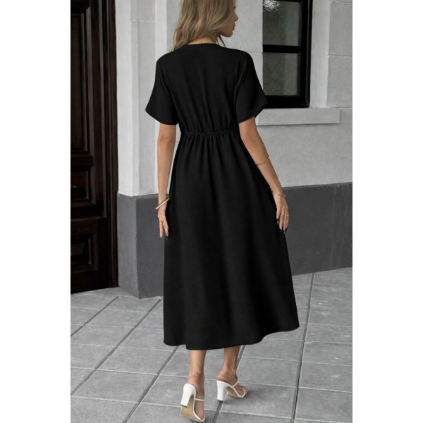 Kadın V Yaka Büzgülü Ip Detay Aerobin Kumaş Elbise