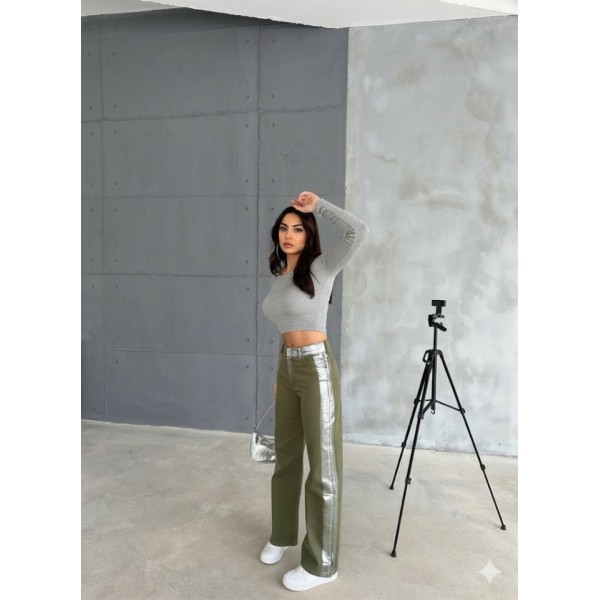 GABARDİN PALAZZO PANTOLON - Haki