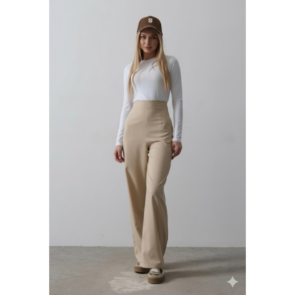 Beli Yarım Lastikli Palazzo Pantolon - Camel