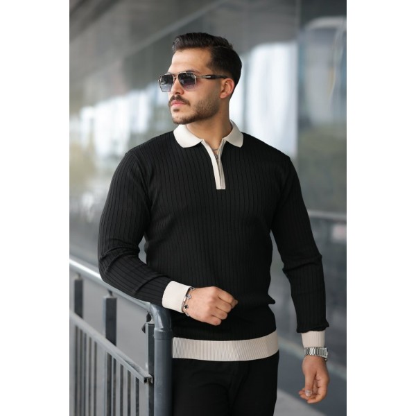 Erkek Kol Ve Yaka Detaylı Uzun Kollu Triko