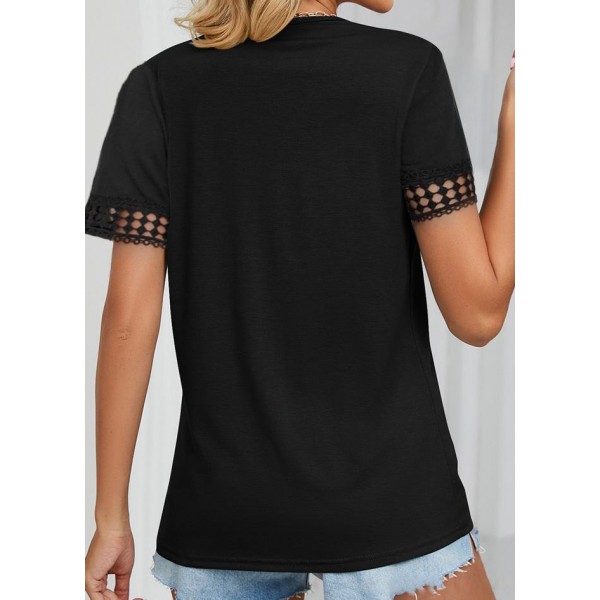 Kadın Kısa Kollu V Yaka Dantel Yakalı Viskon Bluz