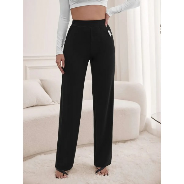 Kadın Yüksek Bel Cepli Geniş Kesim Ithal Krep Pantolon