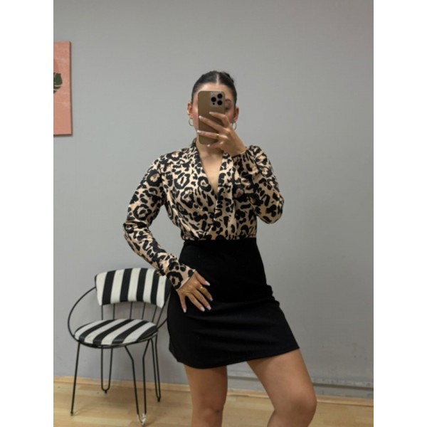 Kadın Uzun Kollu Kruvaze Yakalı üst Dalgıç Alt Ithal Krep Mini Elbise