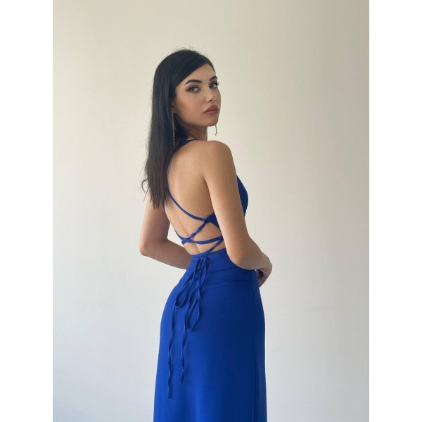 Kaitlyn Sırt Dekolteli V Yaka Yırtmaçlı Elbise