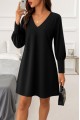 Kadın Uzun Kollu V Yakalı Kısa Ithal Krep Elbise