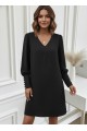 Kadın Uzun Kollu V Yakalı Kısa Ithal Krep Elbise