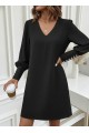 Kadın Uzun Kollu V Yakalı Kısa Ithal Krep Elbise