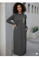 Kadın Uzun Kollu Kapşonlu Cep Detaylı Viskon Iki Iplik Maxi Elbise
