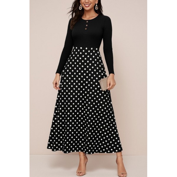 Kadın Uzun Kollu önü Düğmeli Viskon Bluz Eteği örme Maxi Krep Elbise