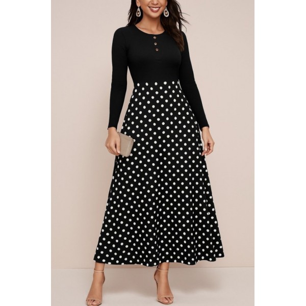 Kadın Uzun Kollu önü Düğmeli Viskon Bluz Eteği örme Maxi Krep Elbise