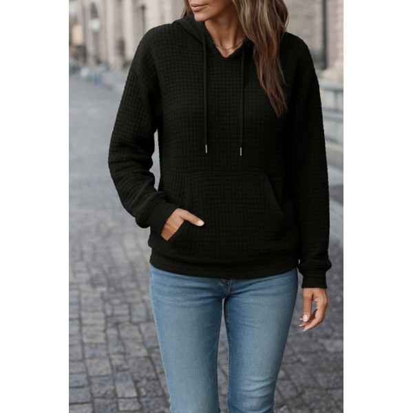 Kadın Uzun Kollu Kapşonlu Bağcıklı Cepli Capitone Sweatshirt