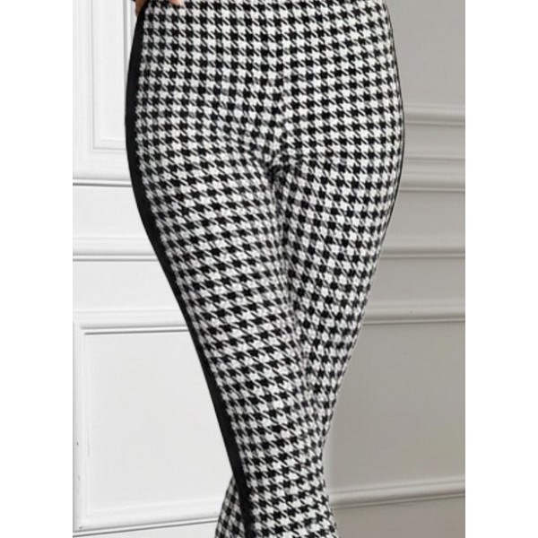 Kadın Yüksek Bel Kaz Ayağı Desenli Yanları şeritli Dalgıç Pantolon