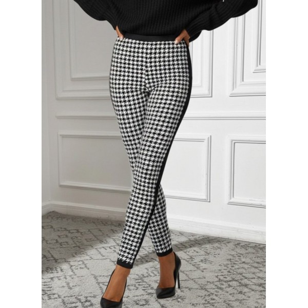 Kadın Yüksek Bel Kaz Ayağı Desenli Yanları şeritli Dalgıç Pantolon