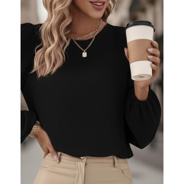 Kadın Uzun Kollu Yuvarlak Yaka Arkadan Bağcıklı Salaş Ithal Krep Bluz