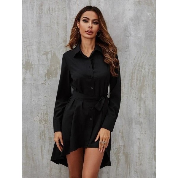 Kadın Uzun Kollu ön Kısım Kısım Arka Kısım Uzun Trikoton Gömlek Elbise