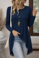 Kadın Uzun Kollu Bisiklet Yaka Asimetrik Kesim Detaylı Dantelli Viskon Bluz