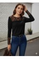 Kadın Uzun Kollu Bisiklet Yaka Dantel Detaylı Burgu Bluz