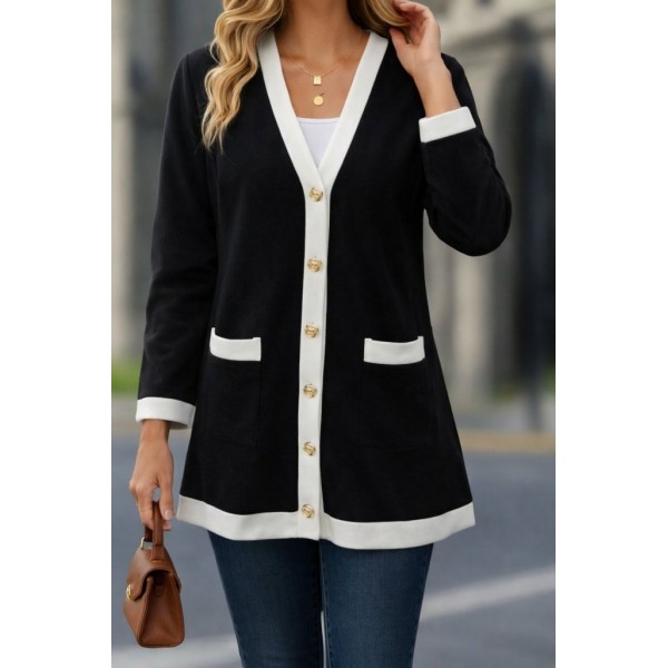 Kadın Uzun Kollu Cepli önden Düğmeli Uzun Modal Ceket Hırka