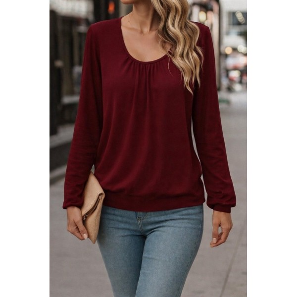 Kadın Uzun Kollu Yuvarlak Yakalı Viskon Bluz