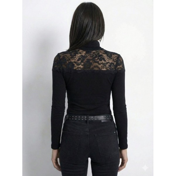 Kadın Uzun Kollu Balıkçı Yaka Dantelli Kaşkorse Bluz