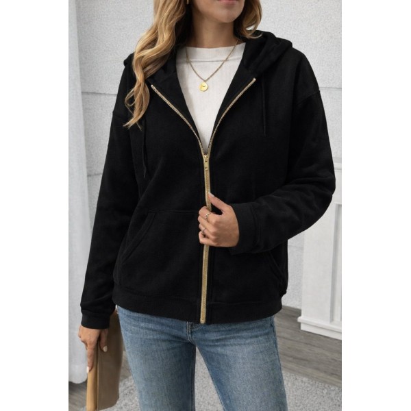 Kadın Uzun Kollu Kapşonlu Fermuarlı önden Cep Detaylı şardonlu Iki Iplik Ceket