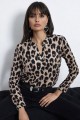 Kadın Uzun Kollu V Hakim Yakalı Leopar Desenli Süprem Bluz