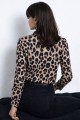 Kadın Uzun Kollu V Hakim Yakalı Leopar Desenli Süprem Bluz