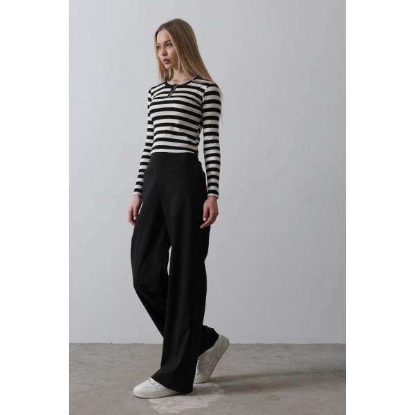 Beli Yarım Lastikli Palazzo Pantolon - Siyah