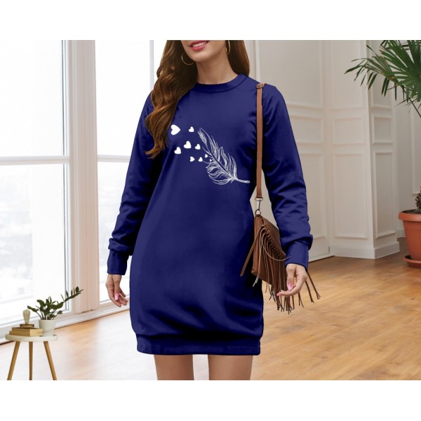 Kadın Uzun Kollu Bisiklet Yaka Desenli Viskon Iki Iplik Elbise