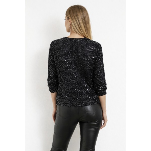 Kadın Uzun Kollu önü Fermuarlı Kısa Pulpayet Ceket